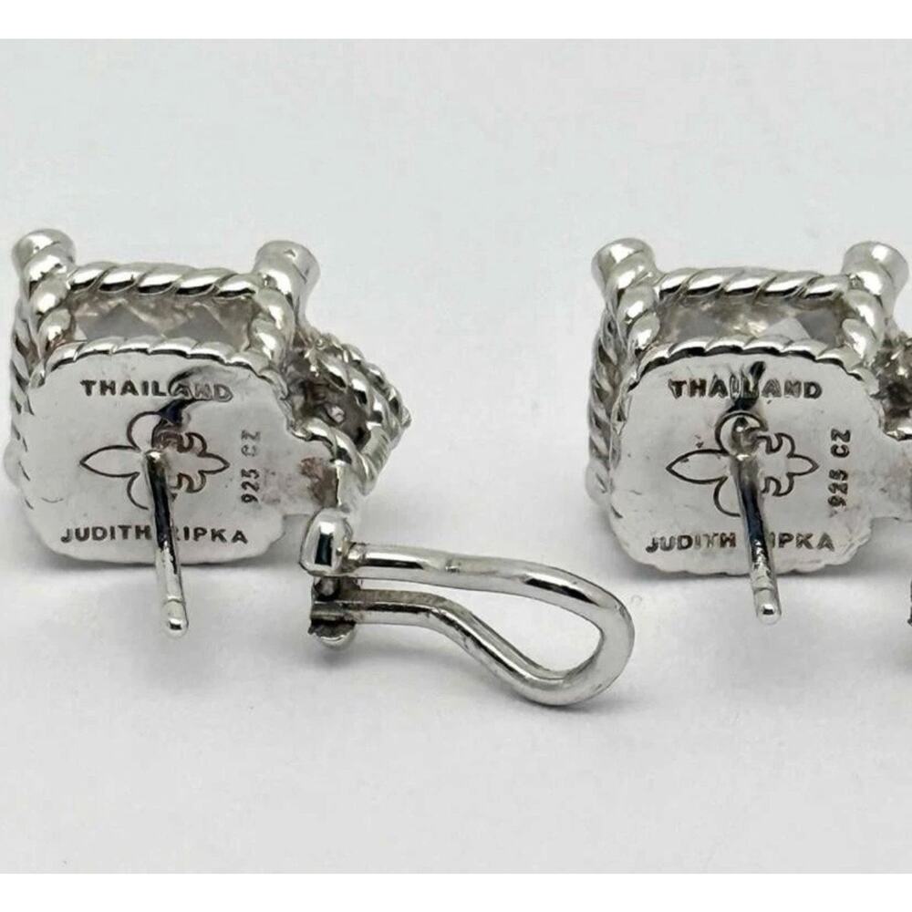 Judith Ripka Sterling Silver Square Clear Stone Omega Comfort Back Post Earrings - Picture 2 of 5